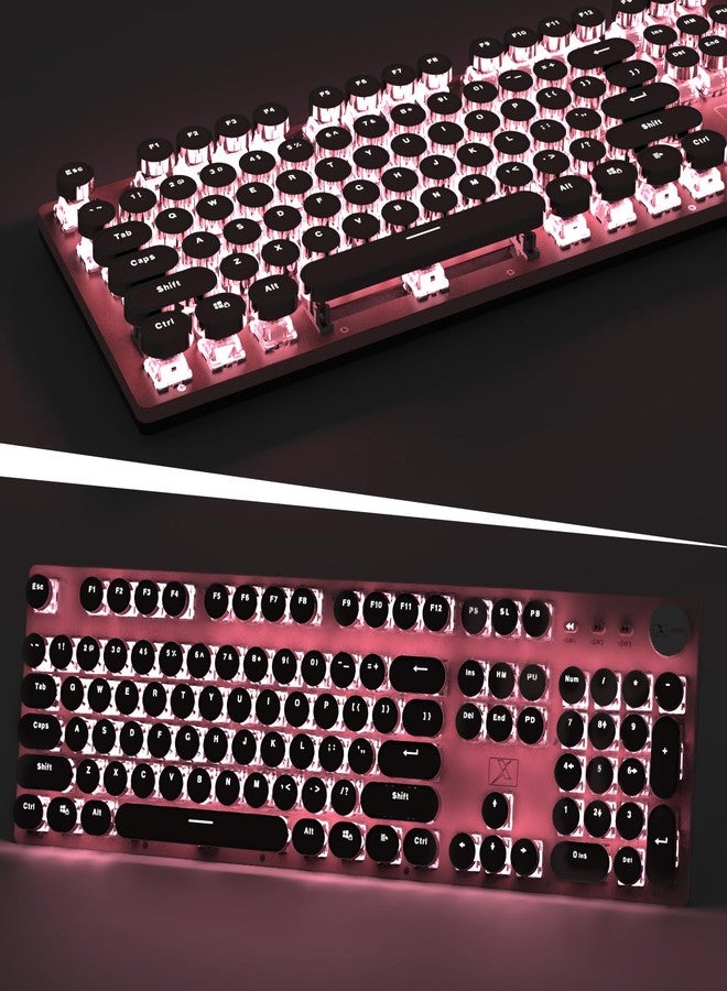 LexonElec Typewriter Style Retro Wired Mechanical Gaming Keyboard, Vintage Steampunk with White LED Backlit, 104-Key Anti-Ghosting Blue Switch Cute Keyboard, Round Keycaps Knob Control for PC/Win/Mac/Laptop - Image 5
